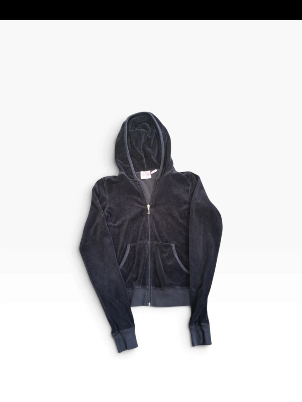 Vtg Juicy Couture Black Velour Full Zip Hoodie Jacket Womens Size Petite P